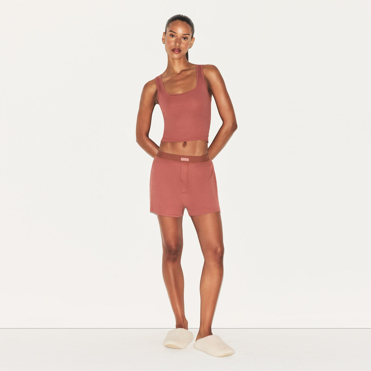 COTTON RIB LOOSE BOXER | REDWOOD