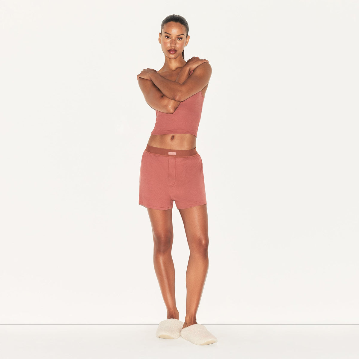 COTTON RIB LOOSE BOXER | REDWOOD