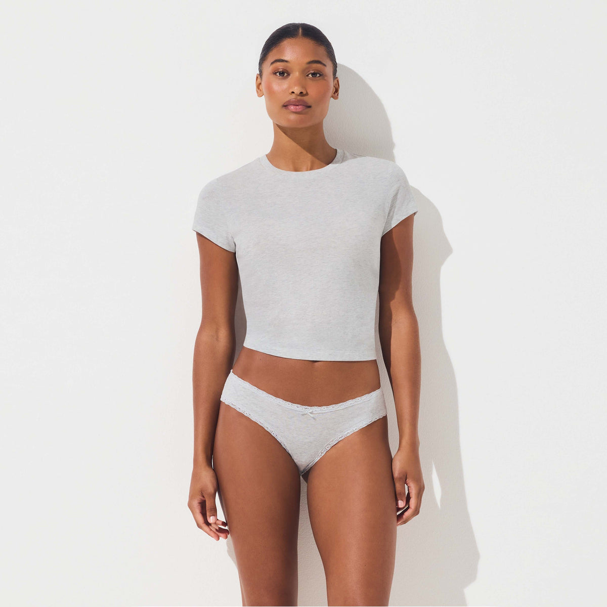 LIGHTWEIGHT COTTON LACE BRIEF | LIGHT HEATHER GREY