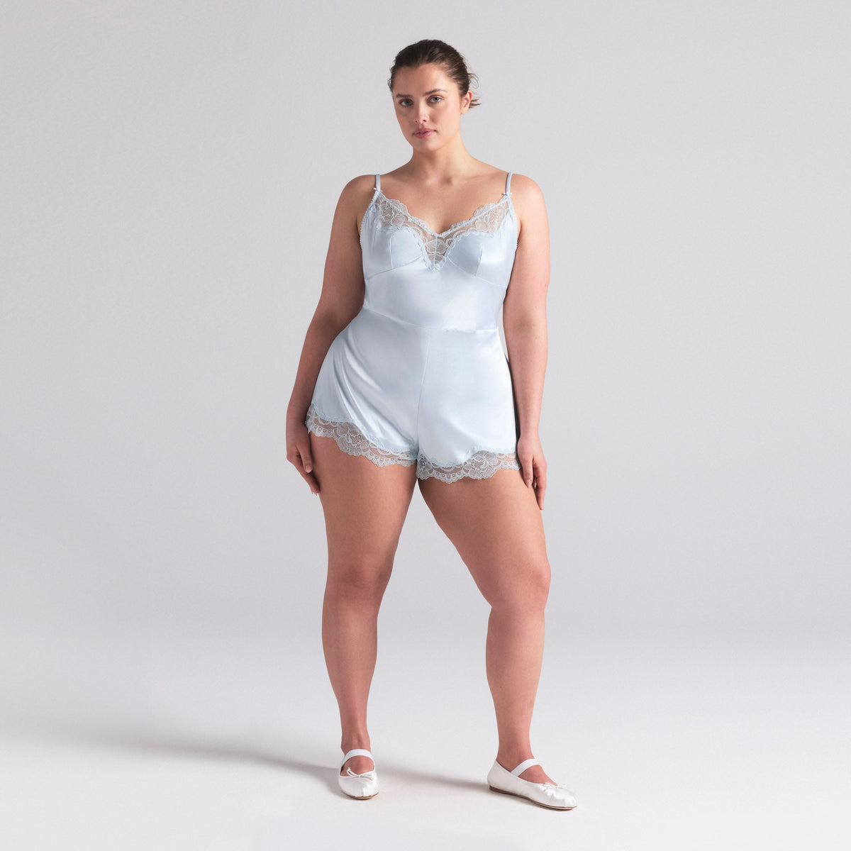 WOVEN SHINE LACE TEDDY | CLOUD
