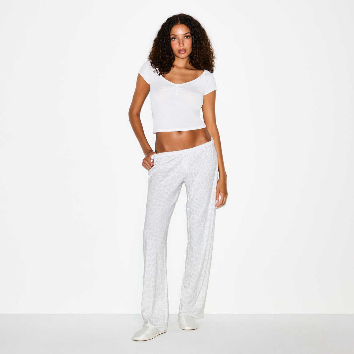 HEAVY POINTELLE STRAIGHT LEG PANT | PACIFIC LEOPARD PRINT