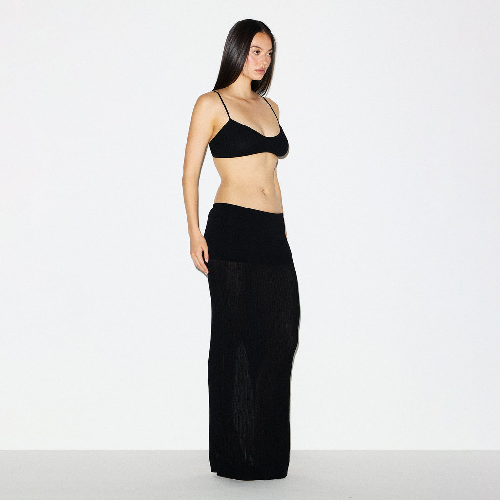 SHEER KNIT FOLDOVER LONG SKIRT | ONYX