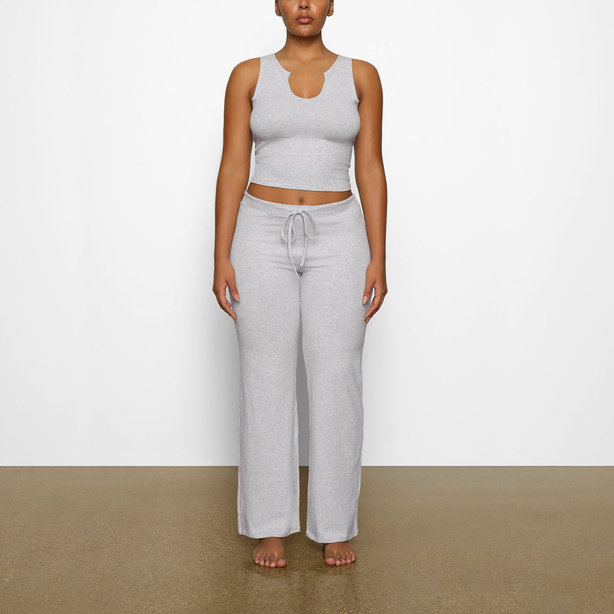 COTTON JERSEY STRAIGHT LEG PANT | LIGHT HEATHER GREY