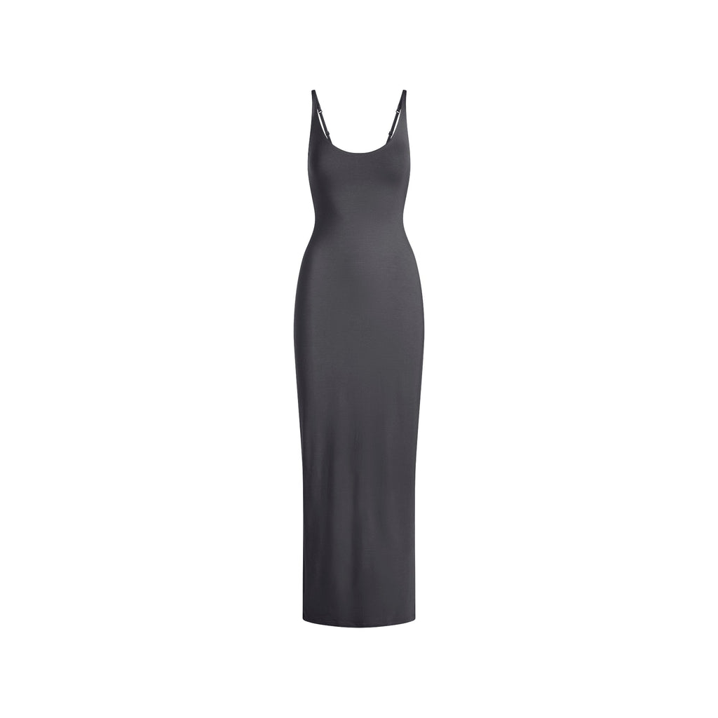 SMOOTH LAYERS SCOOP NECK LONG DRESS | GRAPHITE