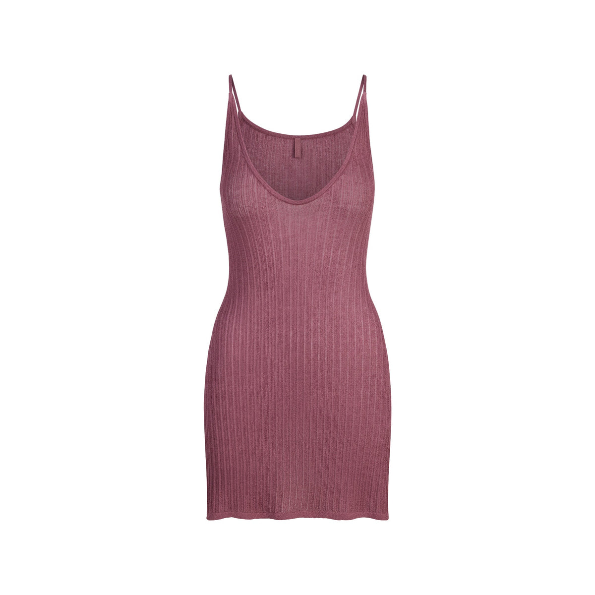 SHEER KNIT PLUNGE MINI DRESS | BEET