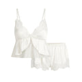 WOVEN SHINE LACE BABYDOLL AND SHORT SET | IVORY