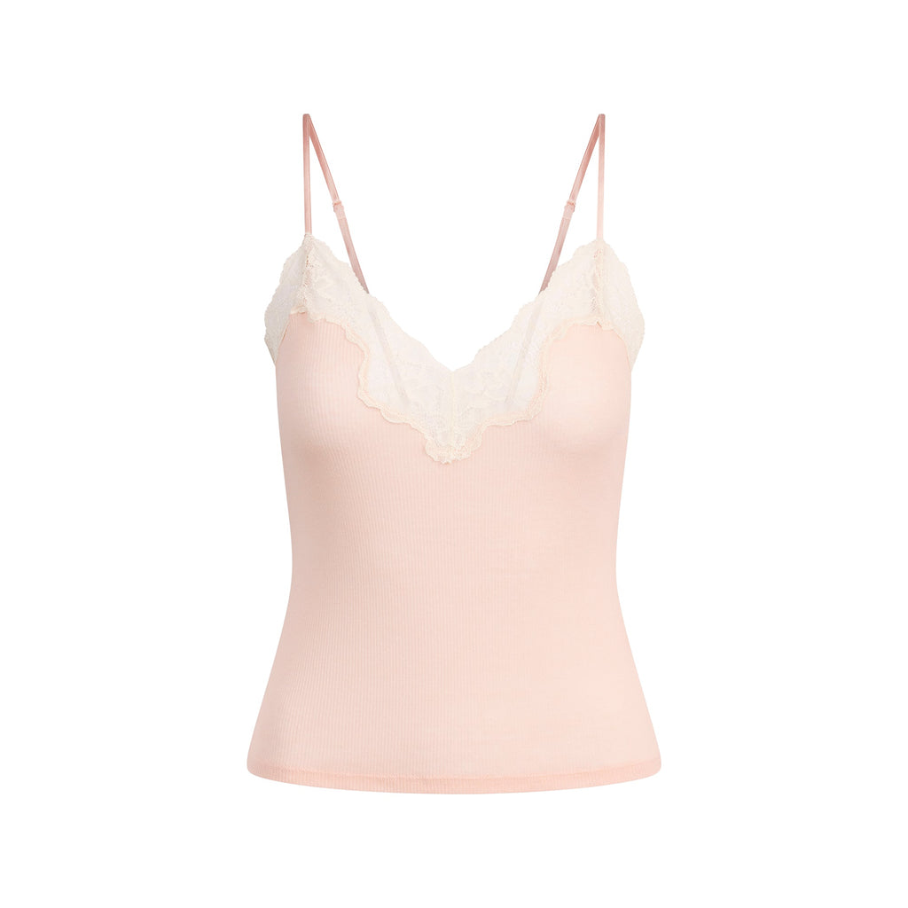 SHEER RIB LACE CAMI AND SHORT SET | VILLA