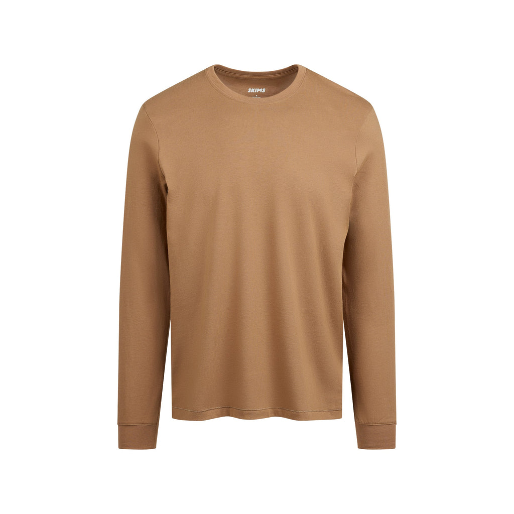 SKIMS COTTON MENS CLASSIC LONG SLEEVE T-SHIRT | RUSSET