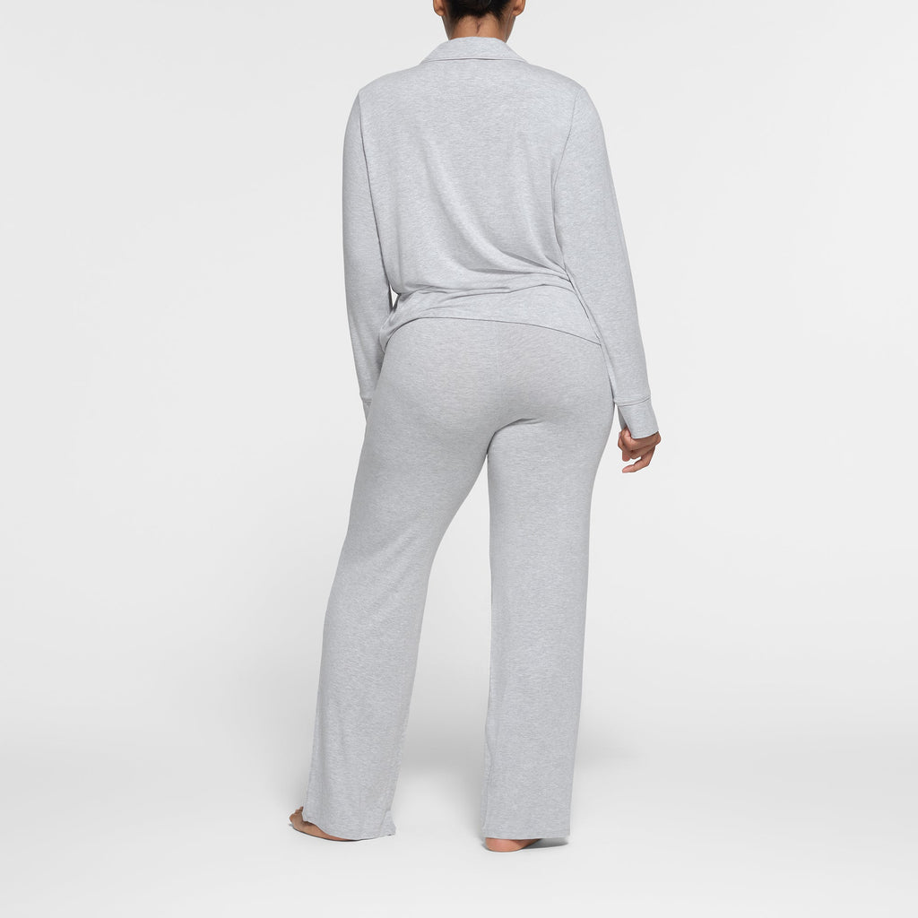 SKIMS SLEEP LONG SLEEVE BUTTON UP SET | LIGHT HEATHER GREY