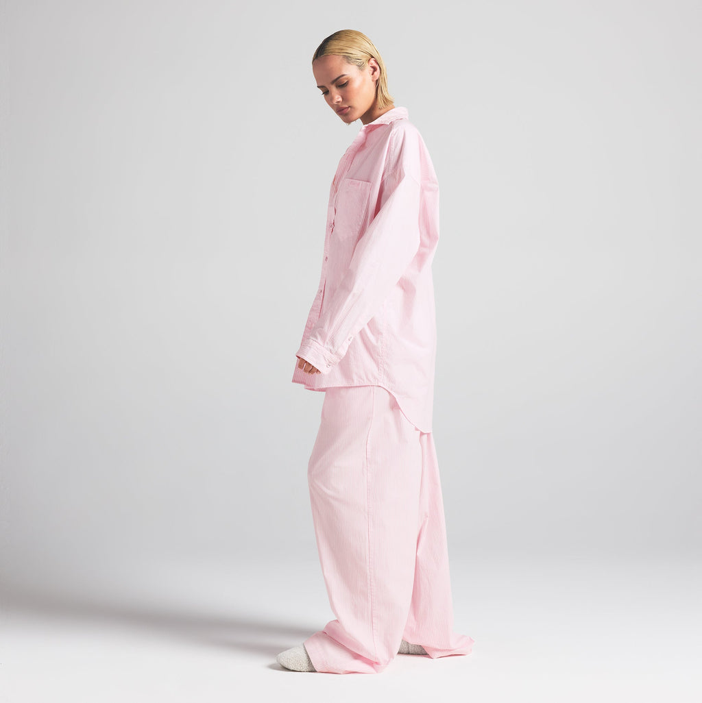 COTTON POPLIN OVERSIZED SLEEP SET | CHERRY BLOSSOM STRIPE