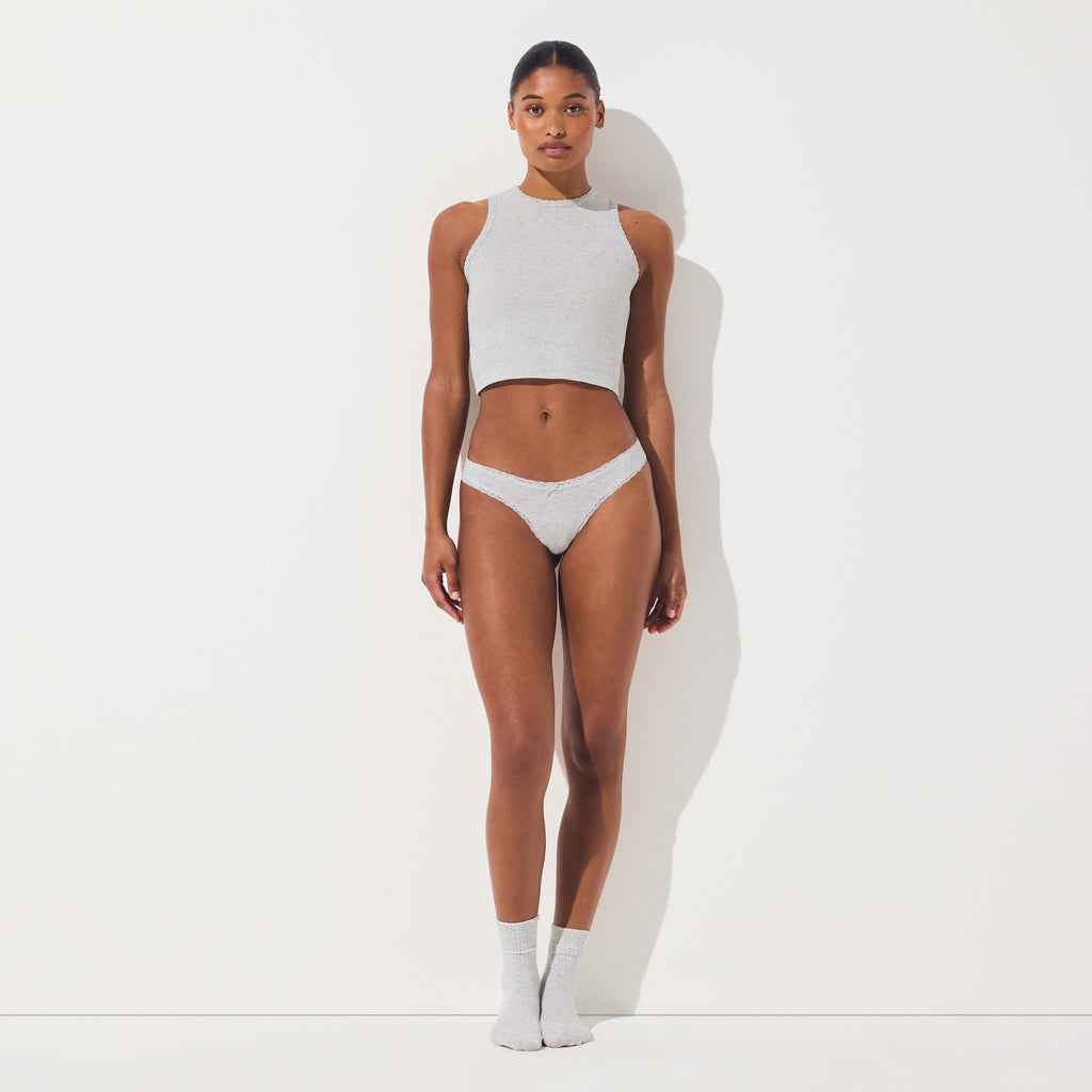 LIGHTWEIGHT COTTON LACE THONG | LIGHT HEATHER GREY