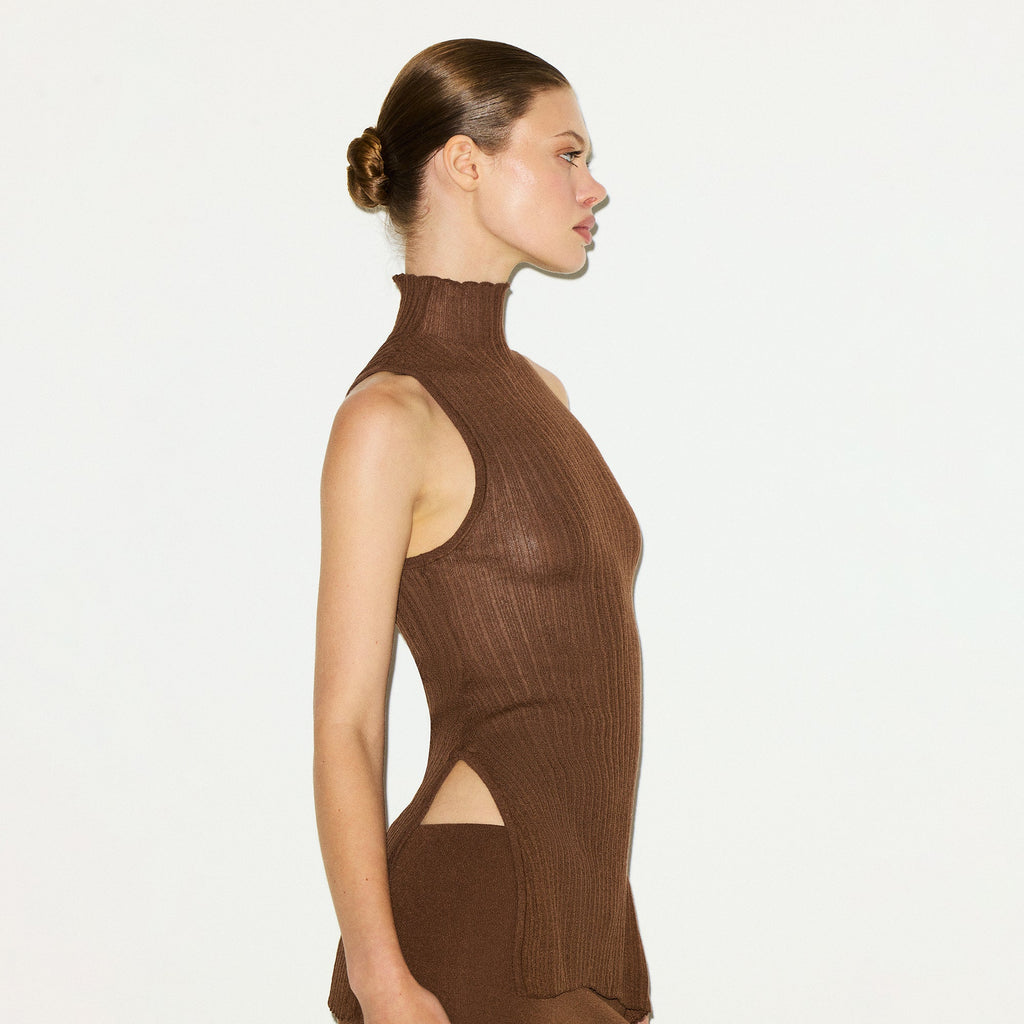 SHEER KNIT MOCK NECK TUNIC | BISON