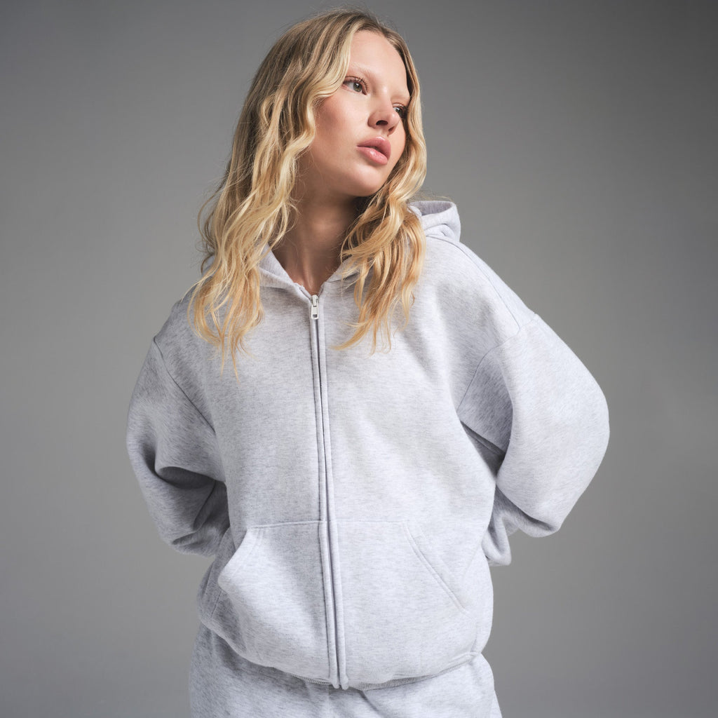 COTTON FLEECE CLASSIC ZIP UP HOODIE | LIGHT HEATHER GREY